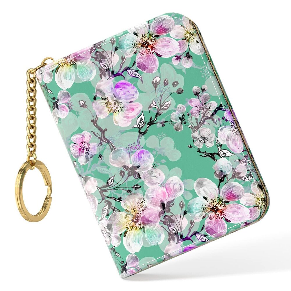 9153 Small RFID Blocking Credit Card Wallet, Plum Flower, Leather, Slim